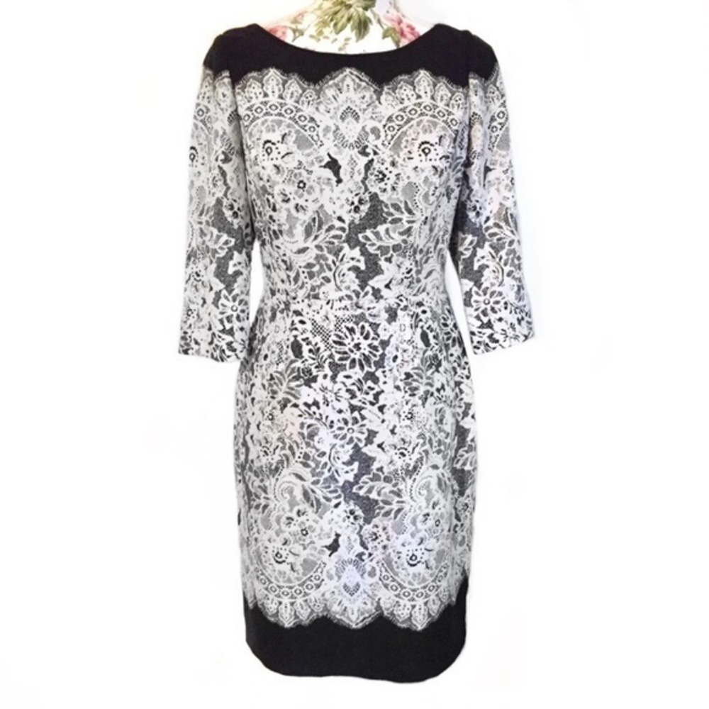 Sheath Dress White Ivory Black Lace Midi Wedding